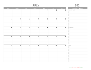 July 2021 Calendar with To-Do List