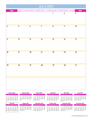 July Calendar 2021 Vertical