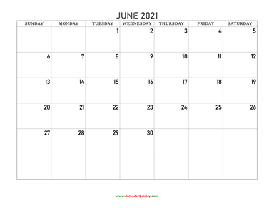 June 2021 Blank Calendar
