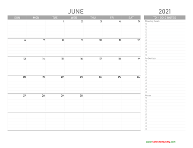 June 2021 Calendar with To-Do List