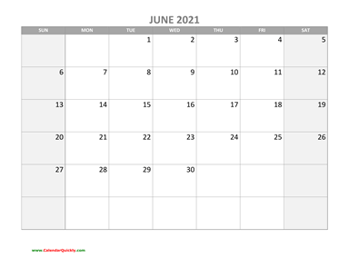 June Calendar 2021 with Holidays
