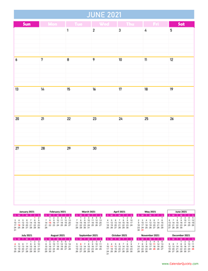 June Calendar 2021 Vertical