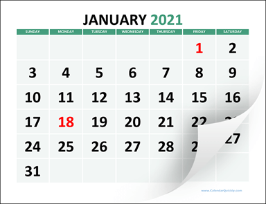 Large Printable 2021 Calendar