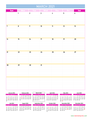 March Calendar 2021 Vertical