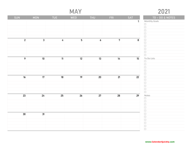 May 2021 Calendar with To-Do List