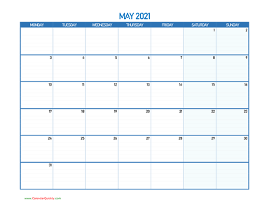 May Monday 2021 Blank Calendar
