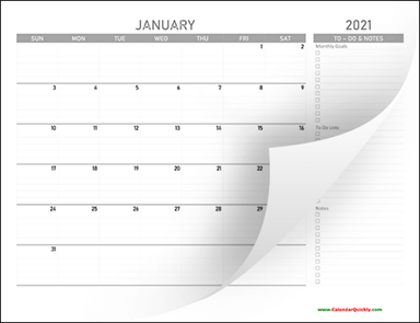 Monthly 2021 Calendar with To-Do List