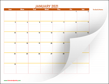 Monthly 2021 Calendar