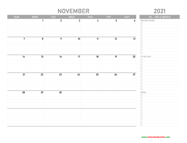 November 2021 Calendar with To-Do List