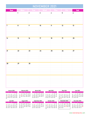 November Calendar 2021 Vertical