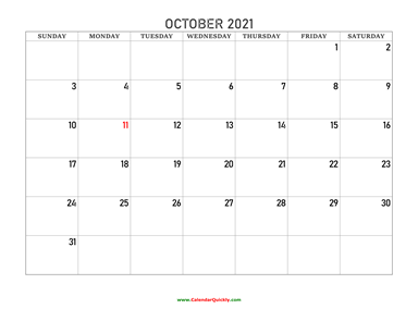 October 2021 Blank Calendar