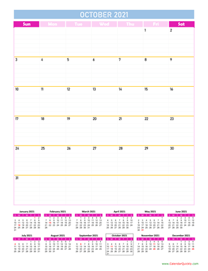 October Calendar 2021 Vertical