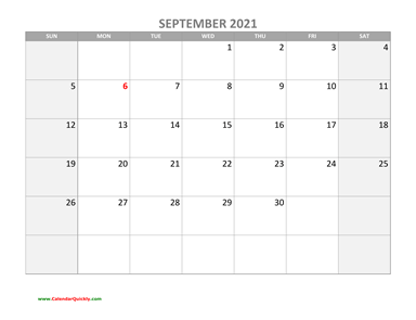 September Calendar 2021 with Holidays