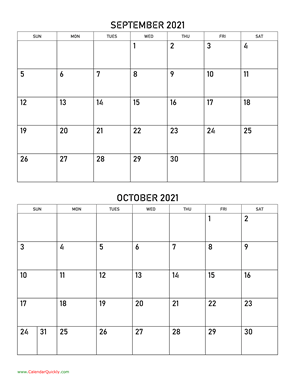 September and October 2021 Calendar Vertical