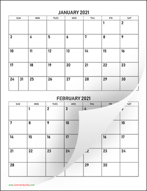 Two Months 2021 Calendar Vertical