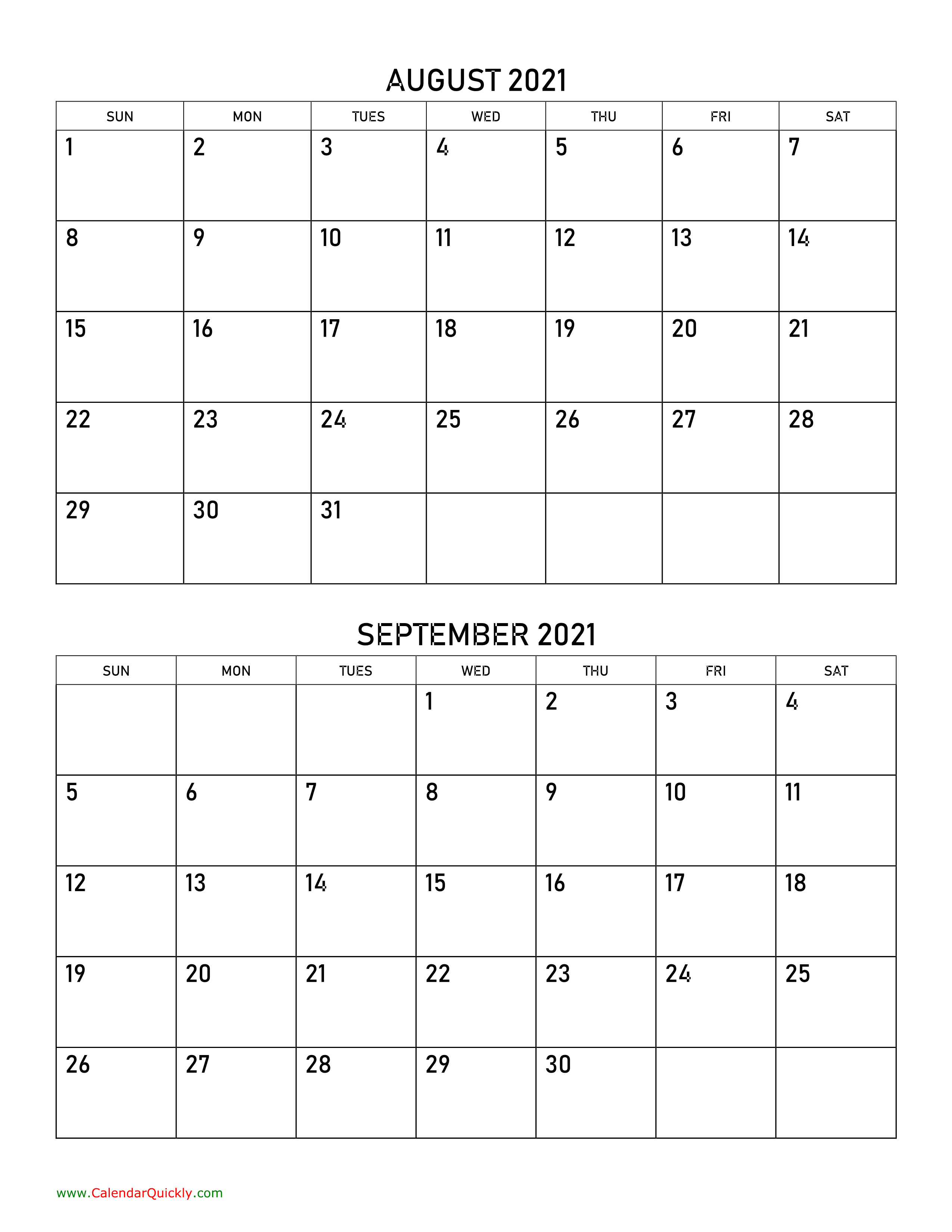 August And September 2021 Calendar Calendar Quickly