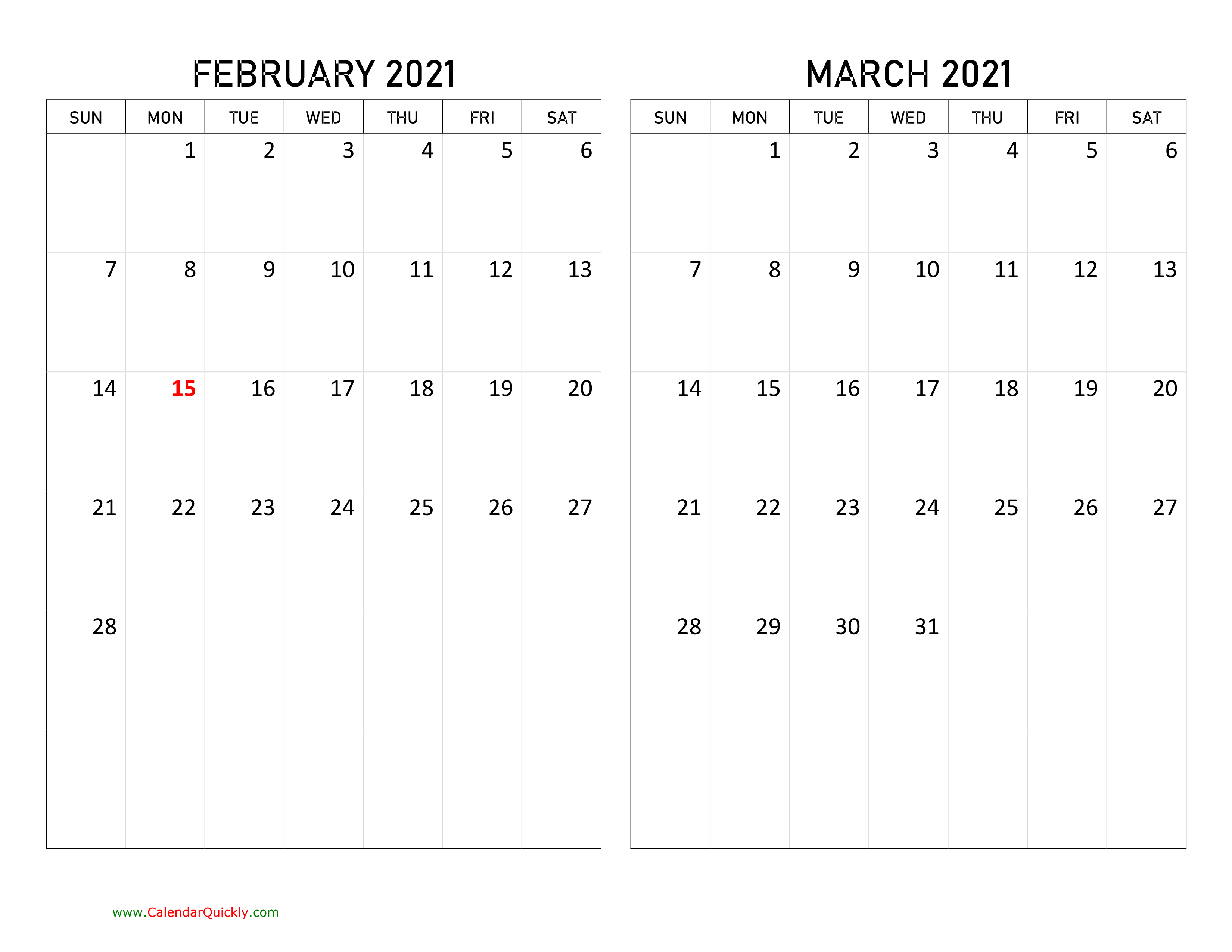 February and March 2021 Calendar Calendar Quickly
