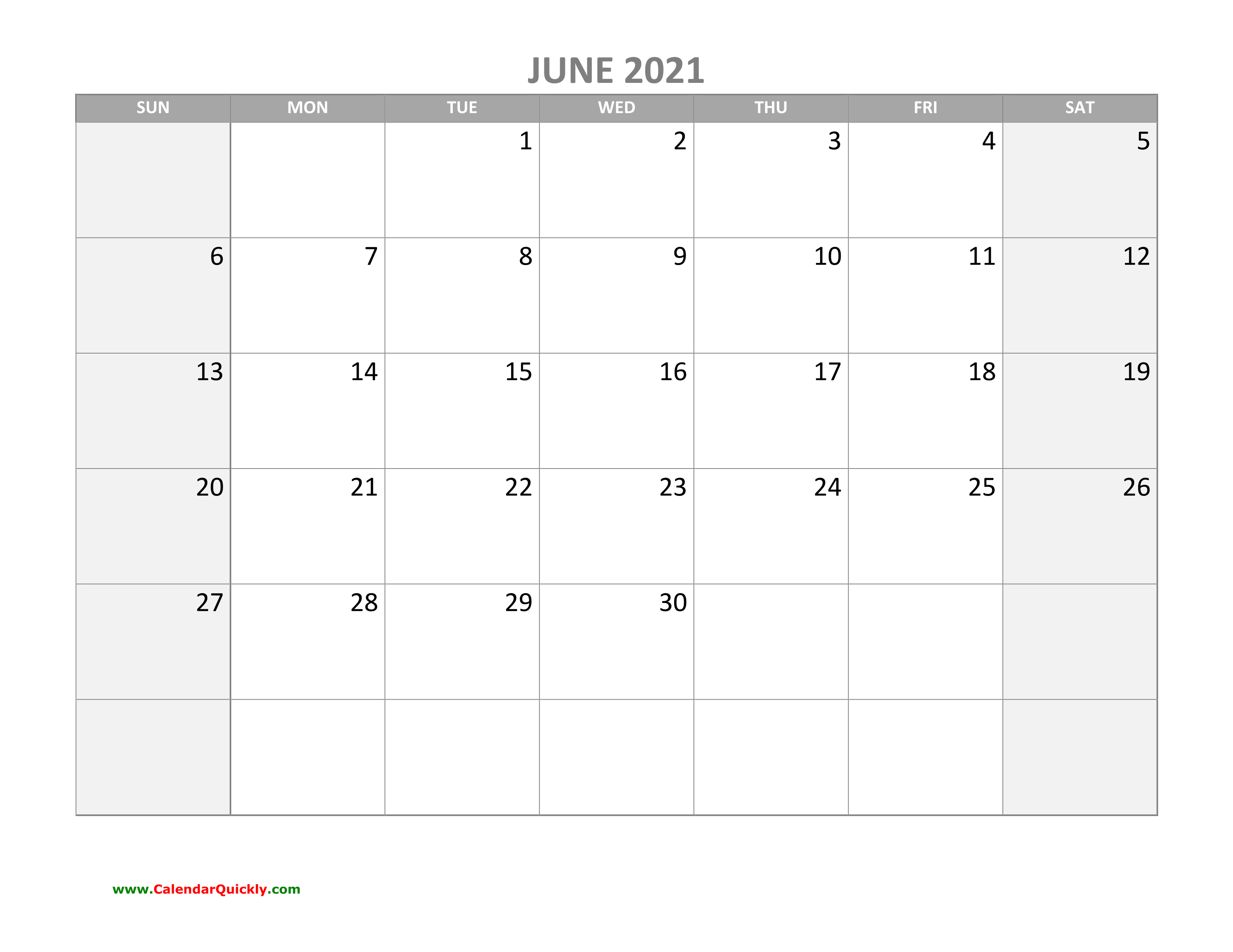 June Calendar 2021 with Holidays Calendar Quickly