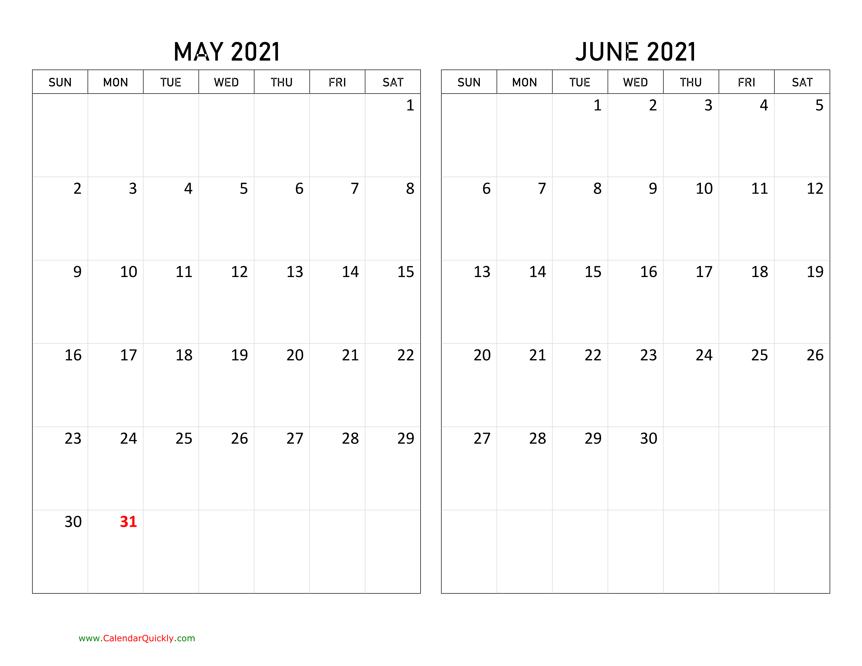 May and June 2021 Calendar Calendar Quickly