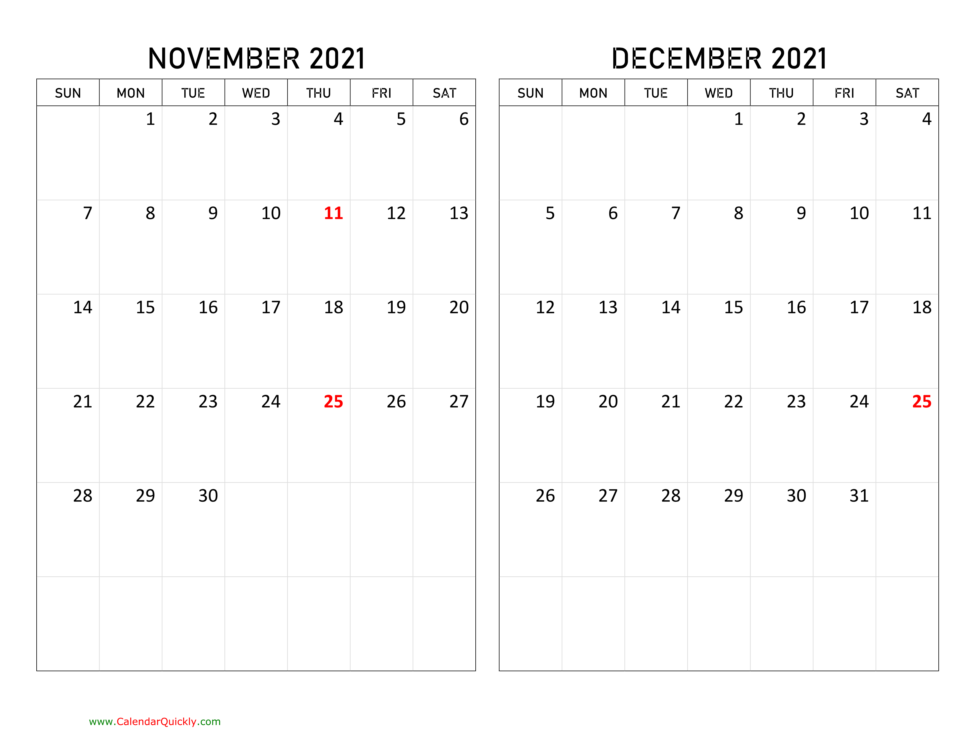 November And December 2021 Calendar Calendar Quickly