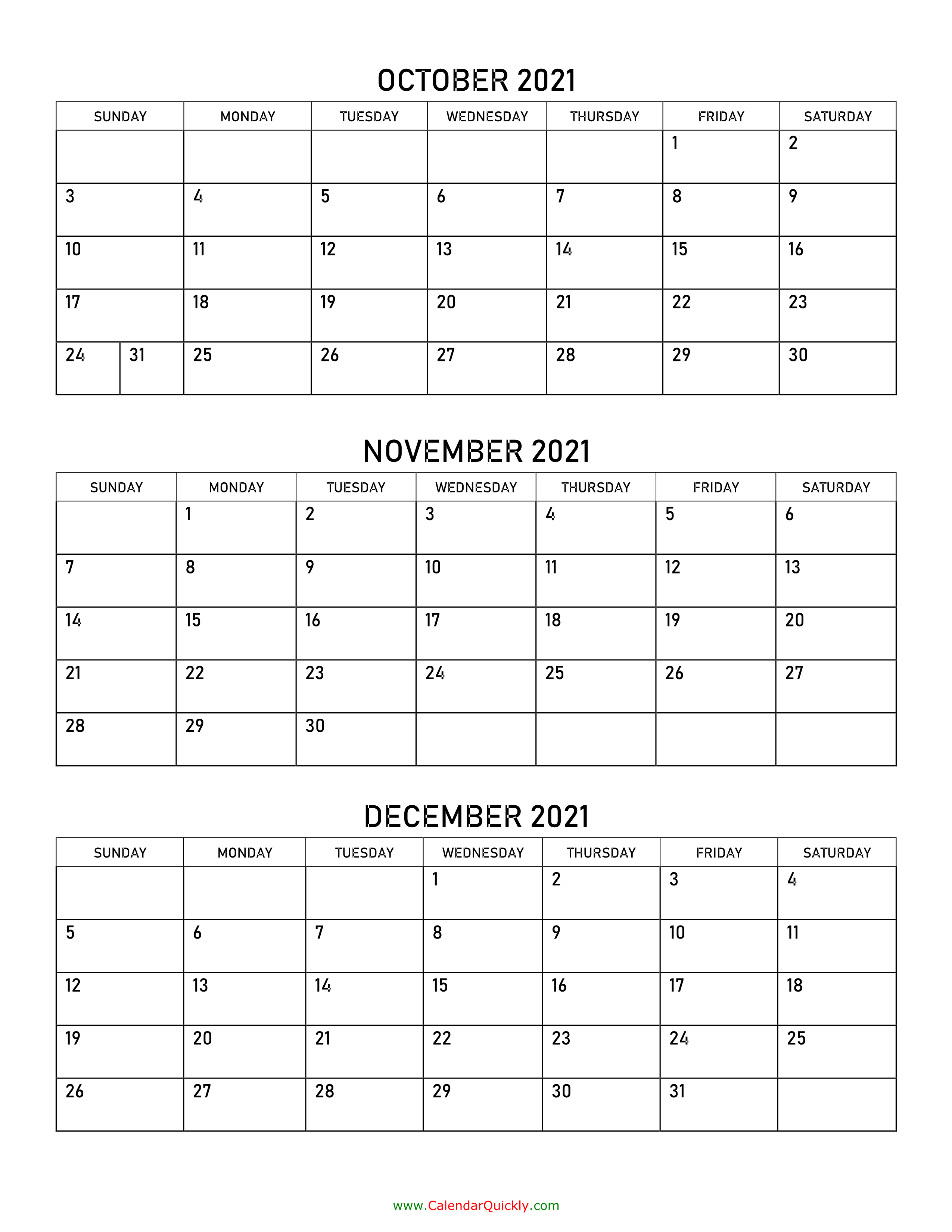 October To December 2021 Calendar Calendar Quickly