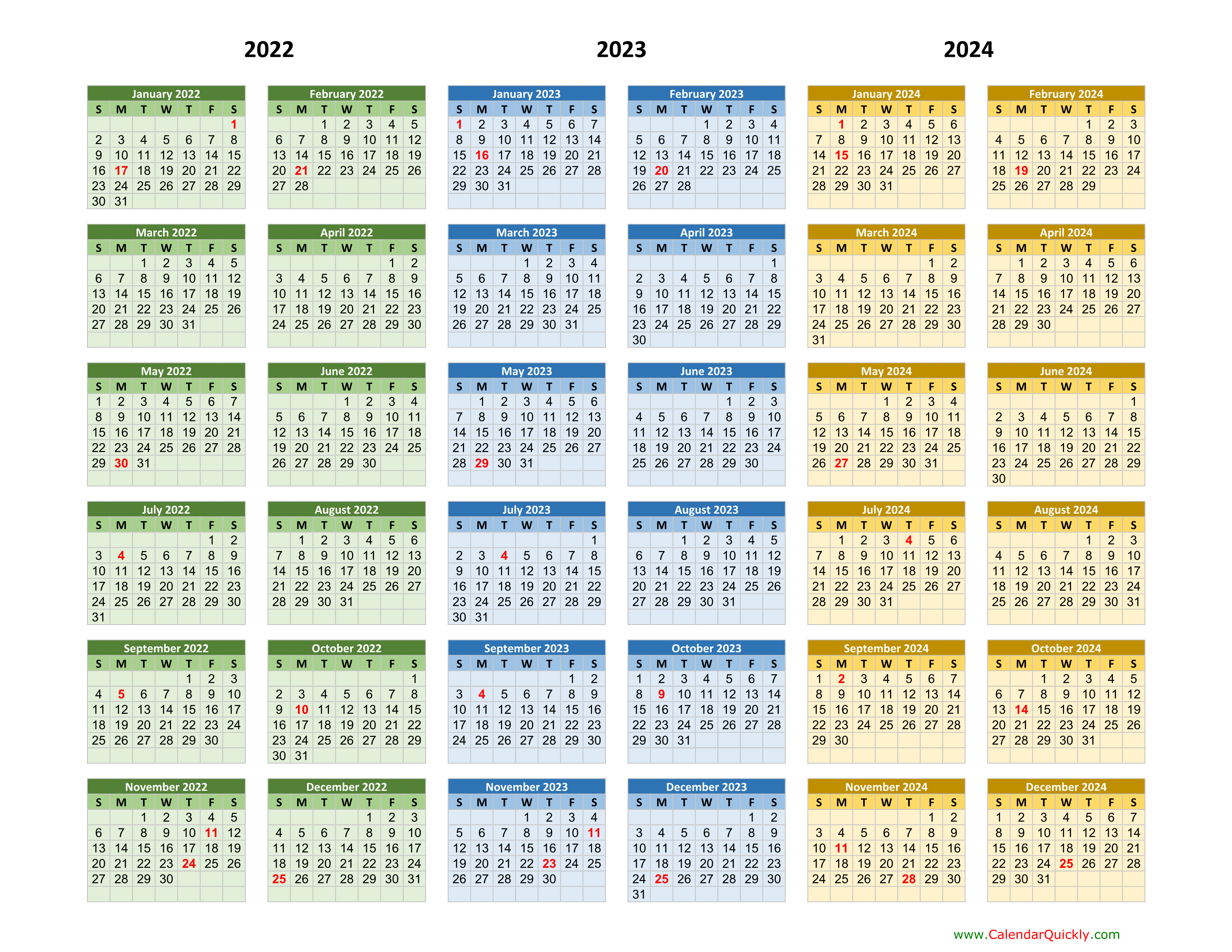 2022 2023 2024 Calendar Calendar Quickly