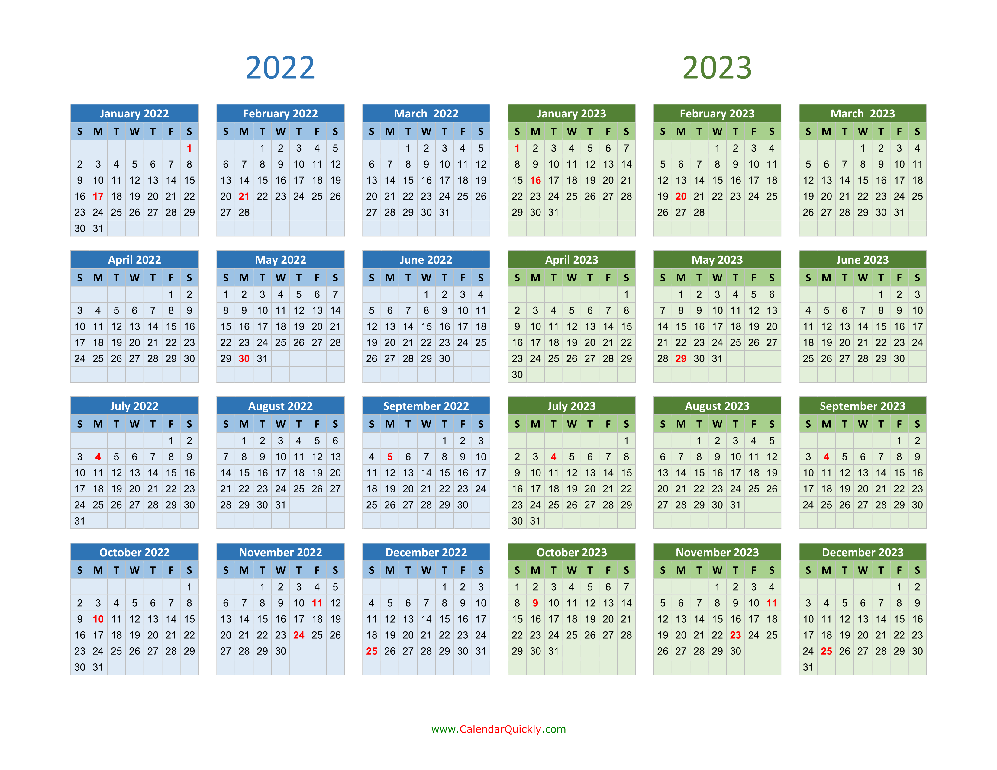 2022 2023 Year Calendar Printable