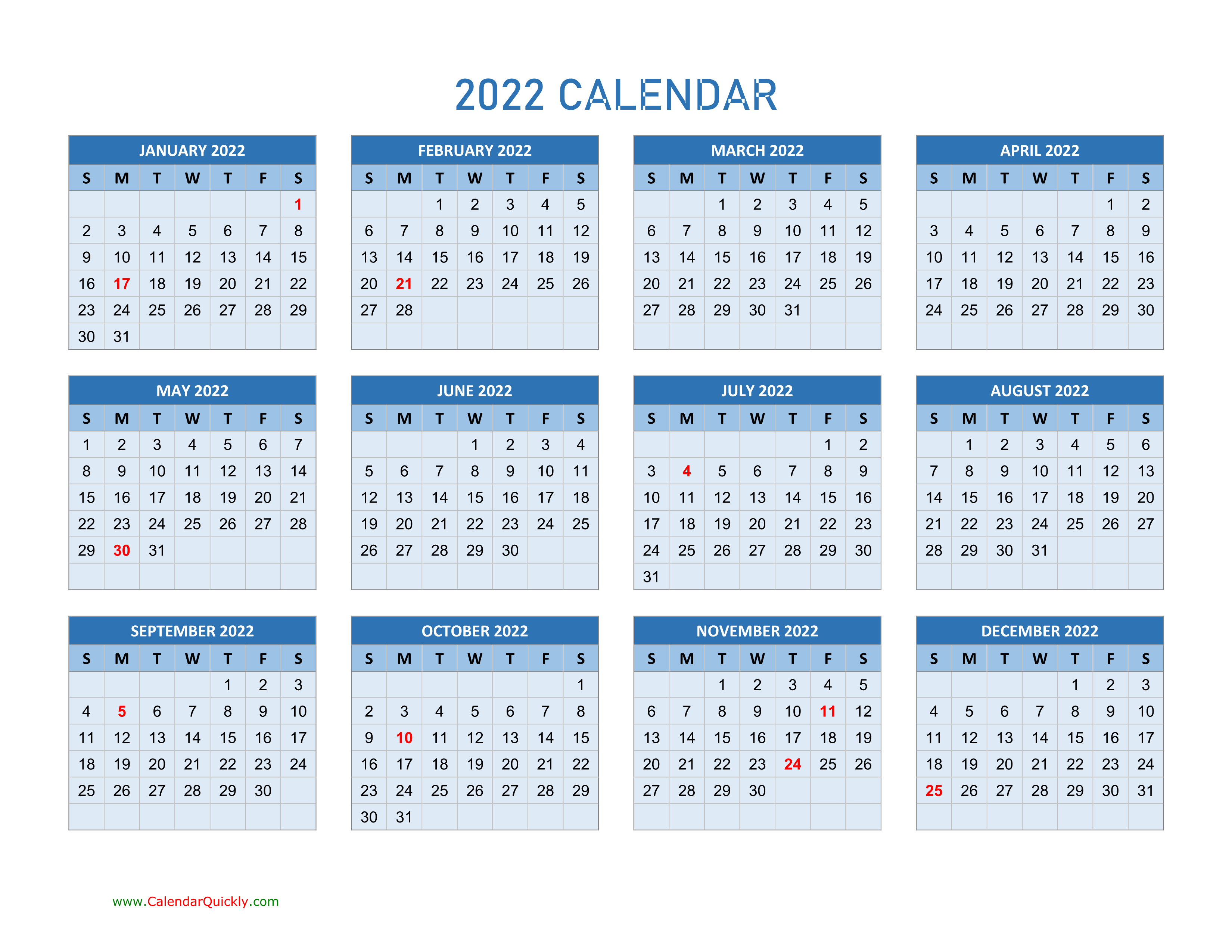 blank calendar pages 2022
