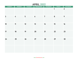 April 2022 Printable Calendar