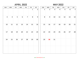 April and May 2022 Calendar