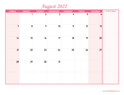 August Monday 2022 Blank Calendar | Calendar Quickly