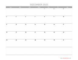 December Calendar 2022 Printable
