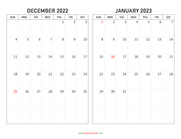 December 2022 and January 2023 Calendar