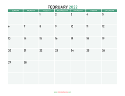 February 2022 Printable Calendar