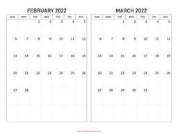 february and march 2022 calendar