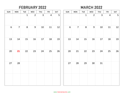 February and March 2022 Calendar