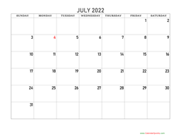 july blank calendar 2022 with notes calendar quickly