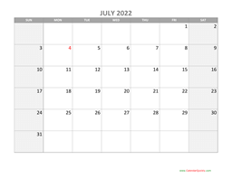 july calendar 2022 with holidays