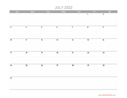 july blank calendar 2022 with notes calendar quickly