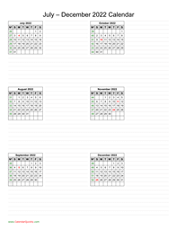 july to december 2022 calendar vertical