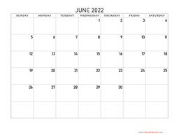June 2022 Blank Calendar