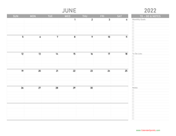 June 2022 Calendar with To-Do List