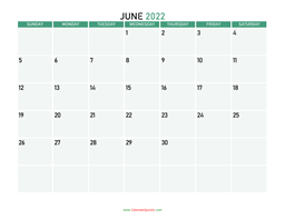 June 2022 Printable Calendar