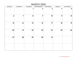 march blank calendar 2022 with notes calendar quickly