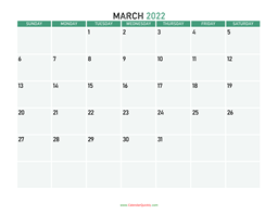 March 2022 Printable Calendar