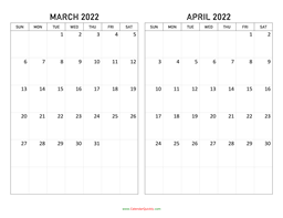 Two Months 2022 Calendar | Calendar Quickly