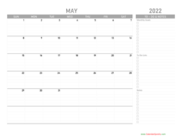 May 2022 Calendar with To-Do List