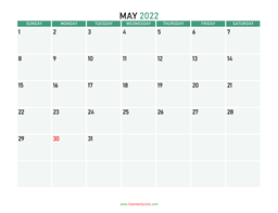 May 2022 Printable Calendar