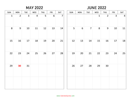 May and June 2022 Calendar