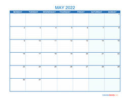 may monday 2022 blank calendar